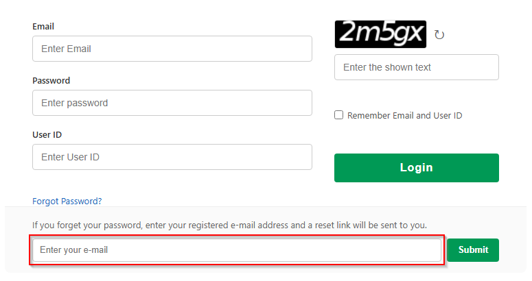 Forgot Password email entry